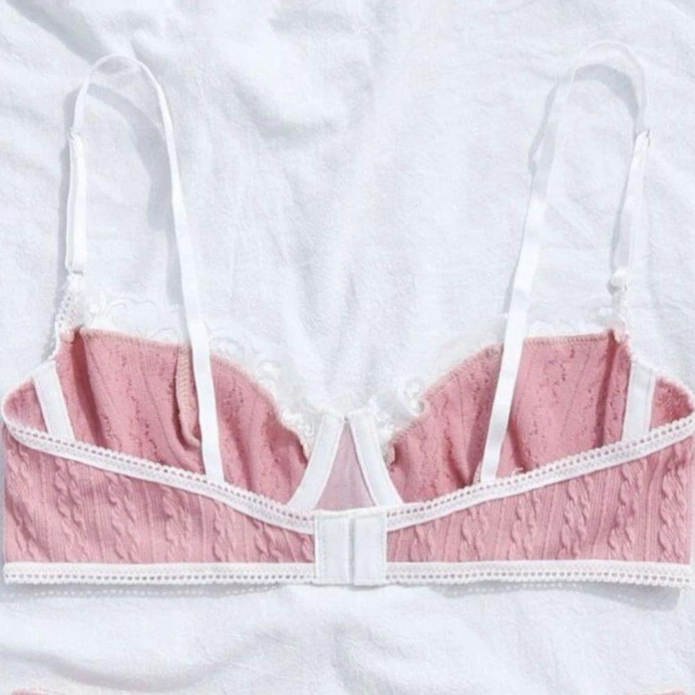 NWOT LIGHT DUSTY BABY PINK | 32B | BRA ONLY | UNLINED UNDERWIRE CONTRAST LACE | - Picture 3 of 5